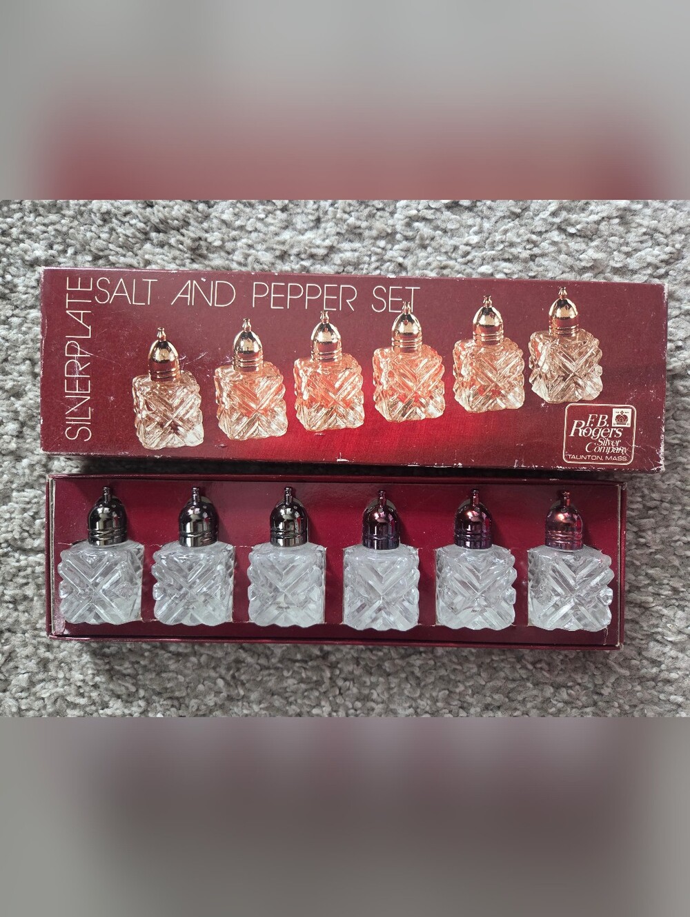 Set Of 6 Vintage Crystal Glass Salt & Pepper Shakers F.B. Rogers Silver Plated